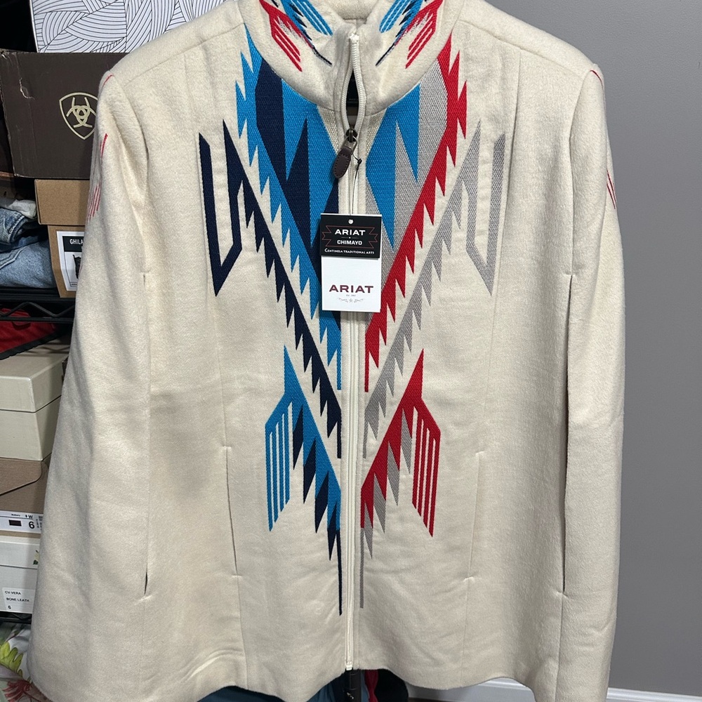 Ariat Women’s Cream Chimayo Cape with Red and Blue Accents. Absolutely gorgeous